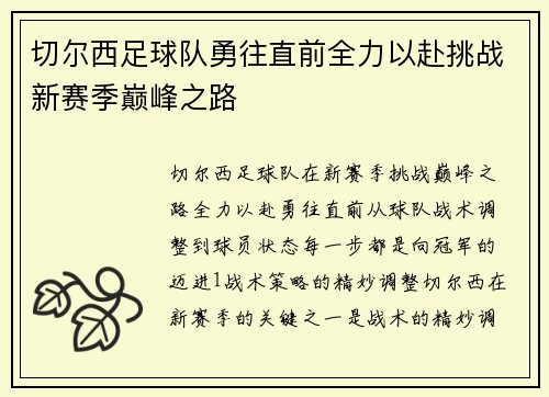 切尔西足球队勇往直前全力以赴挑战新赛季巅峰之路