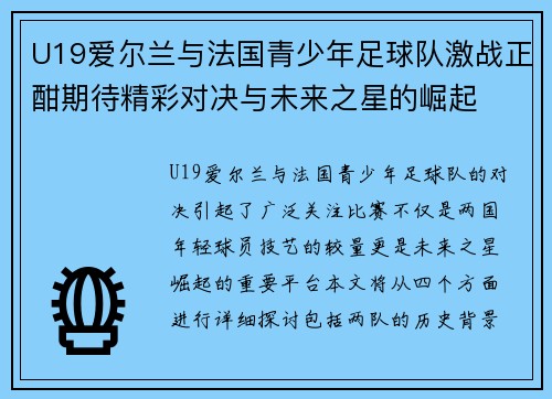 U19爱尔兰与法国青少年足球队激战正酣期待精彩对决与未来之星的崛起