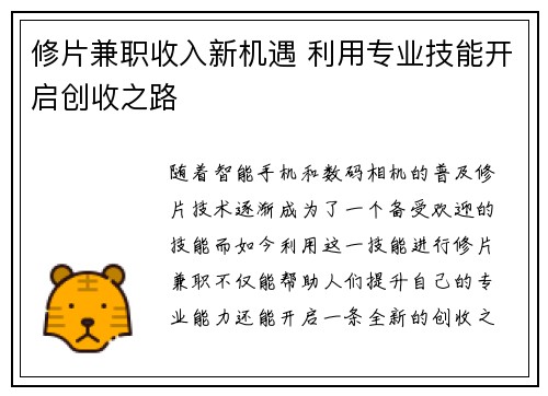 修片兼职收入新机遇 利用专业技能开启创收之路