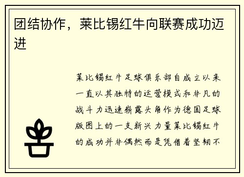 团结协作，莱比锡红牛向联赛成功迈进